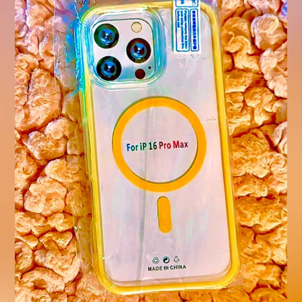 iPhone 16 Pro Max Clear MagSafe Case Shockproof Non-Yellowing Yellow Edge New